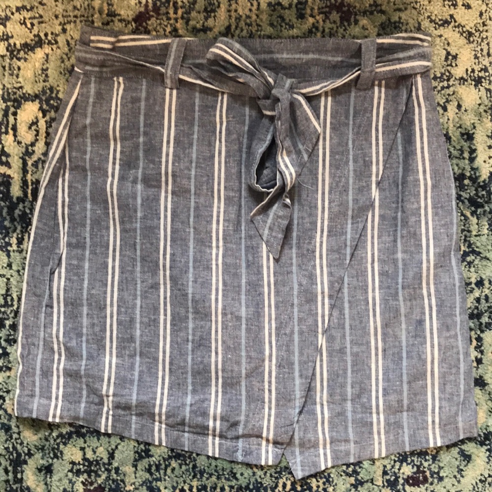 Linen Blue and White Stripe Aline Skirt